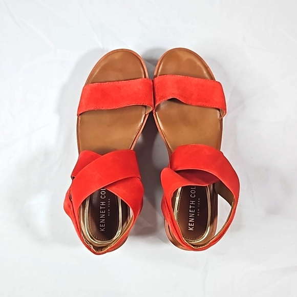 Kenneth Cole Red Ankle Strap Wedge Sandals Size 6.5 - Picture 7 of 9